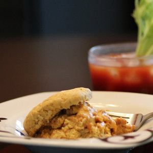 Sweet Potato-Rosemary Biscuits And Chorizo Gravy